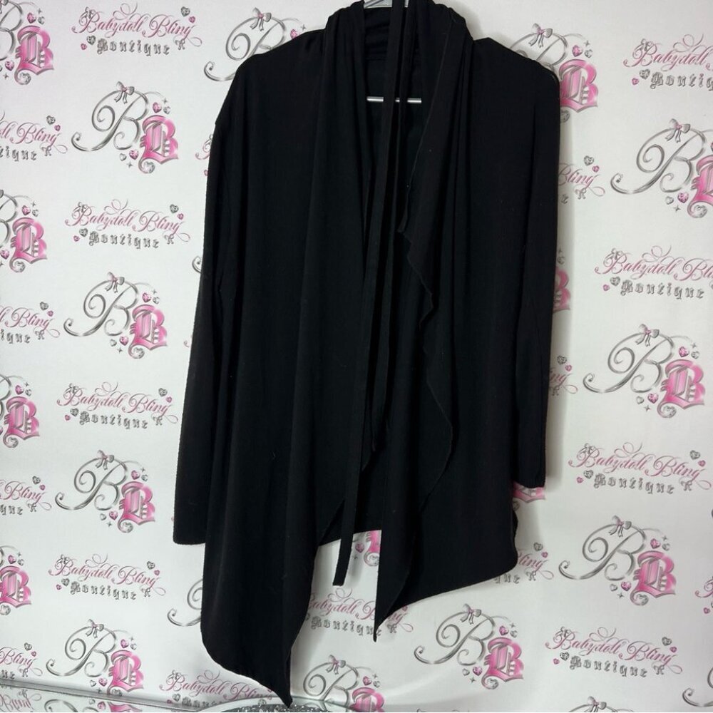 Liz Lange Black Cardigan Sweater Waterfall Front tie up belted belt